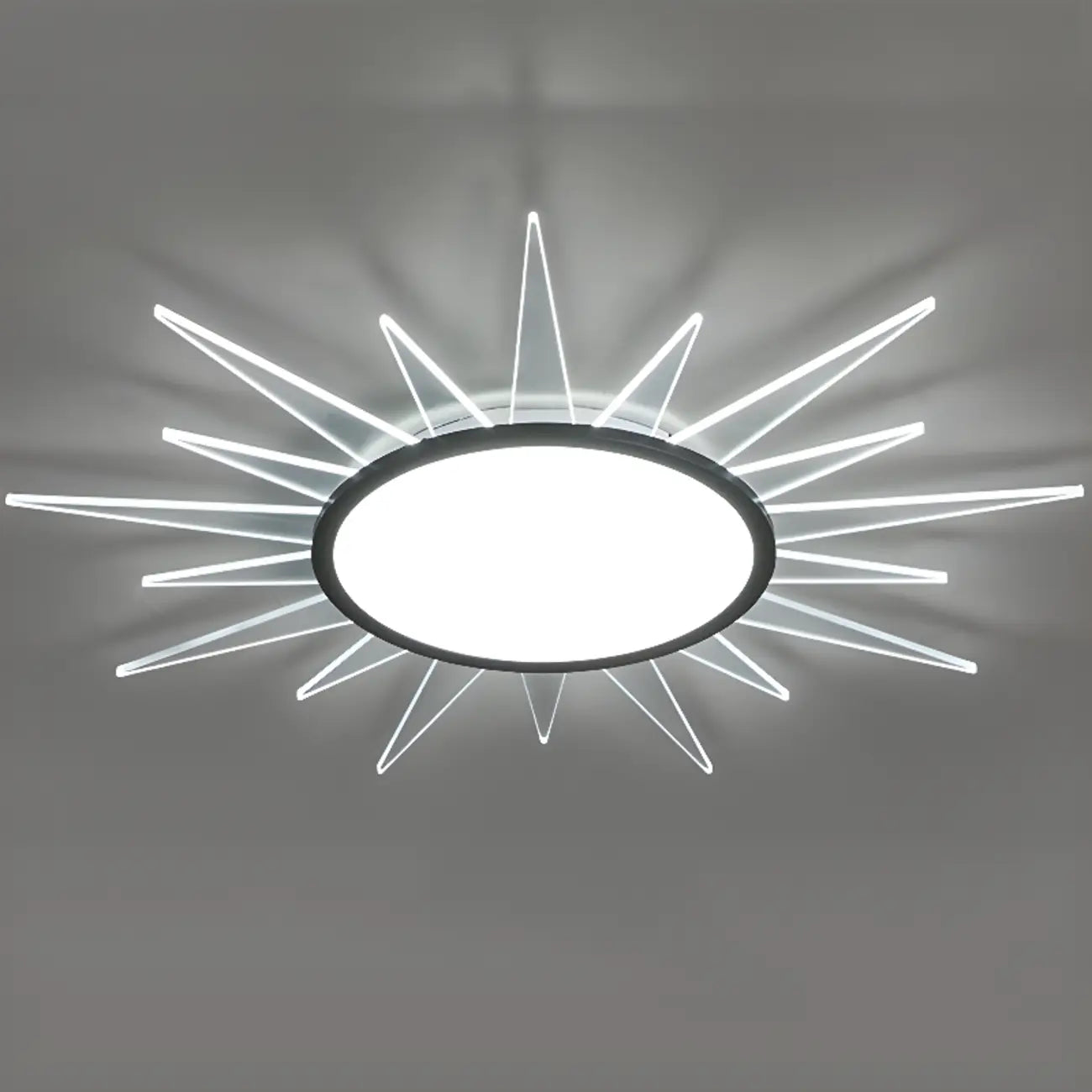 Grand plafonnier LED rond en acrylique à effet soleil