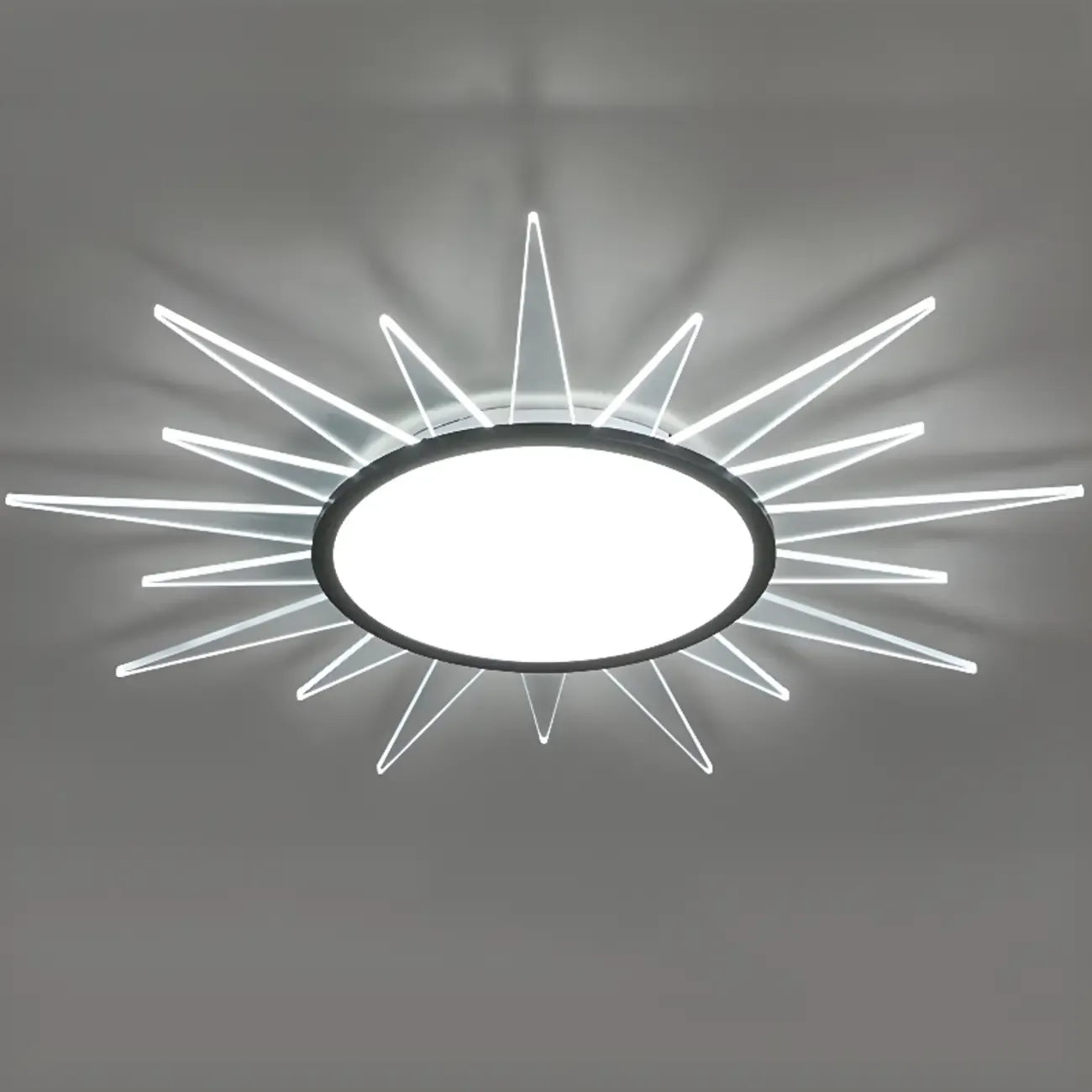 Grand plafonnier LED rond en acrylique à effet soleil
