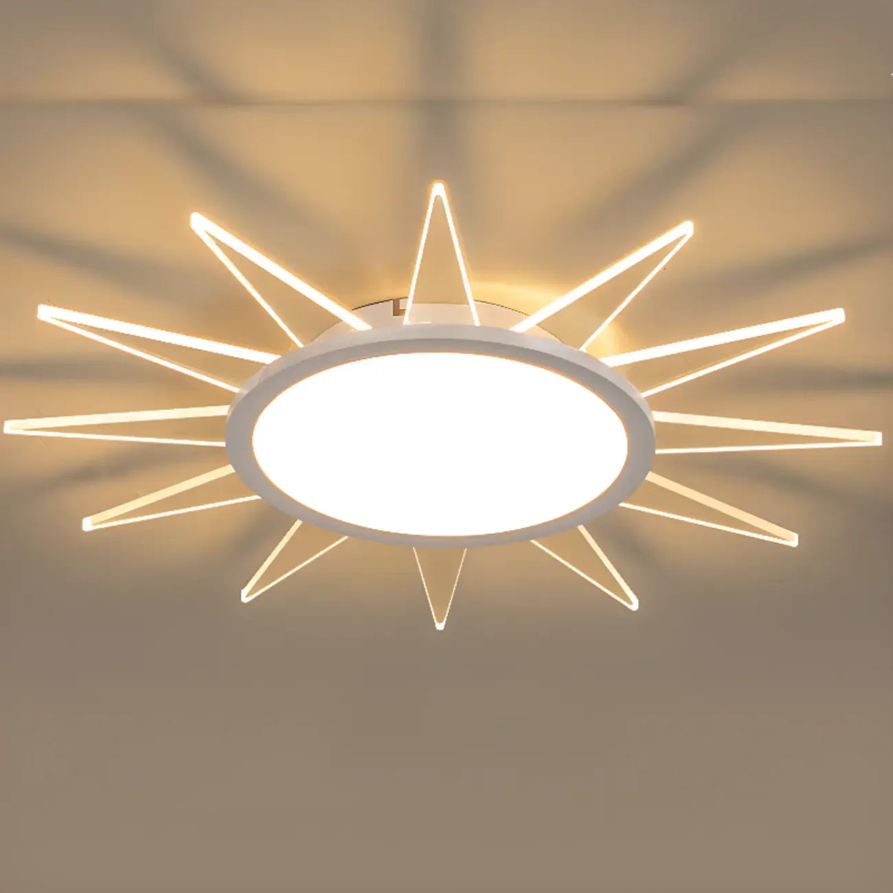Grand plafonnier LED rond en acrylique à effet soleil