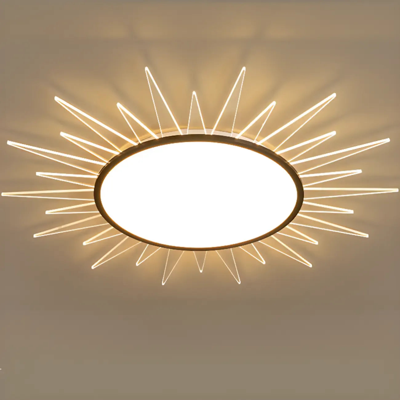 Grand plafonnier LED rond en acrylique à effet soleil