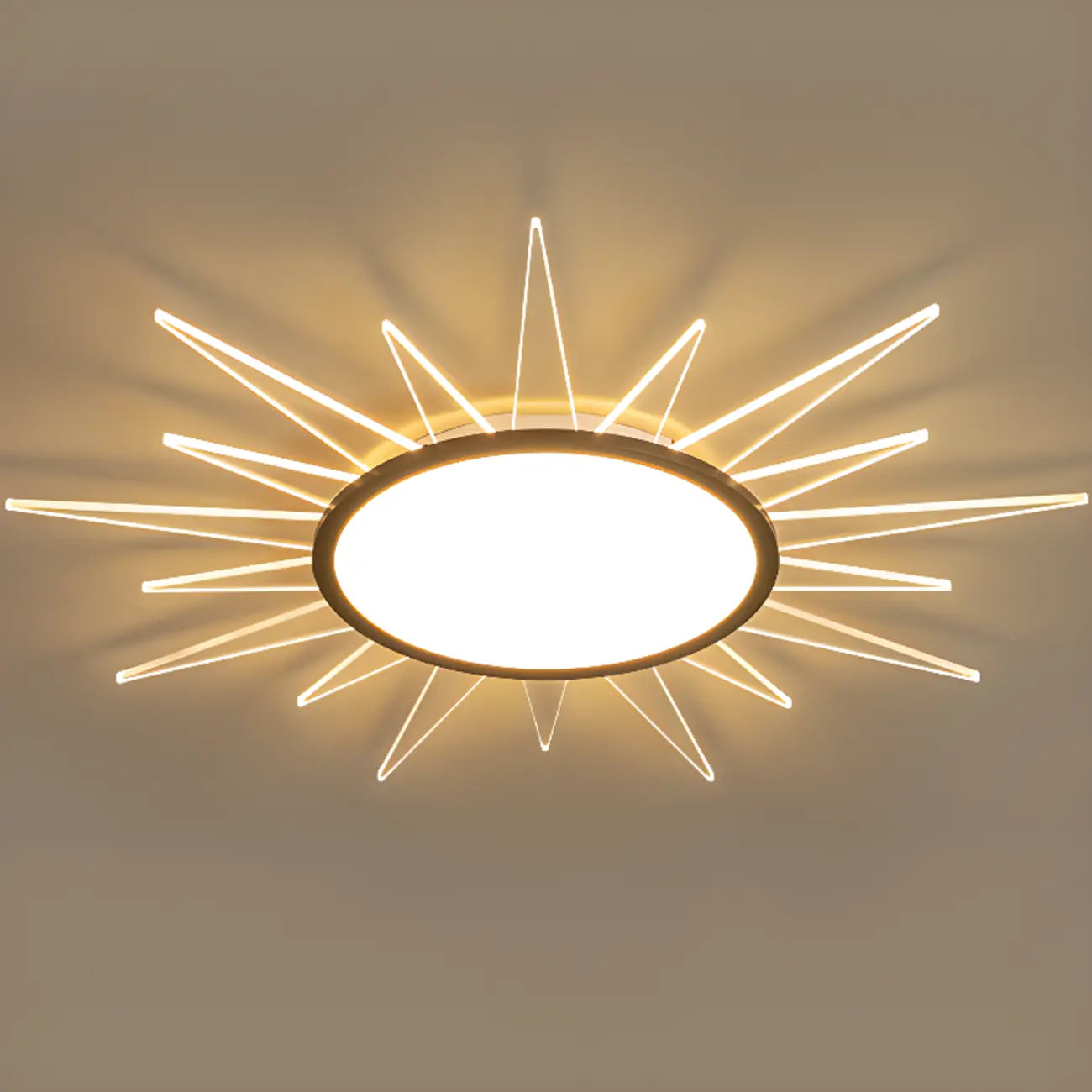 Grand plafonnier LED rond en acrylique à effet soleil