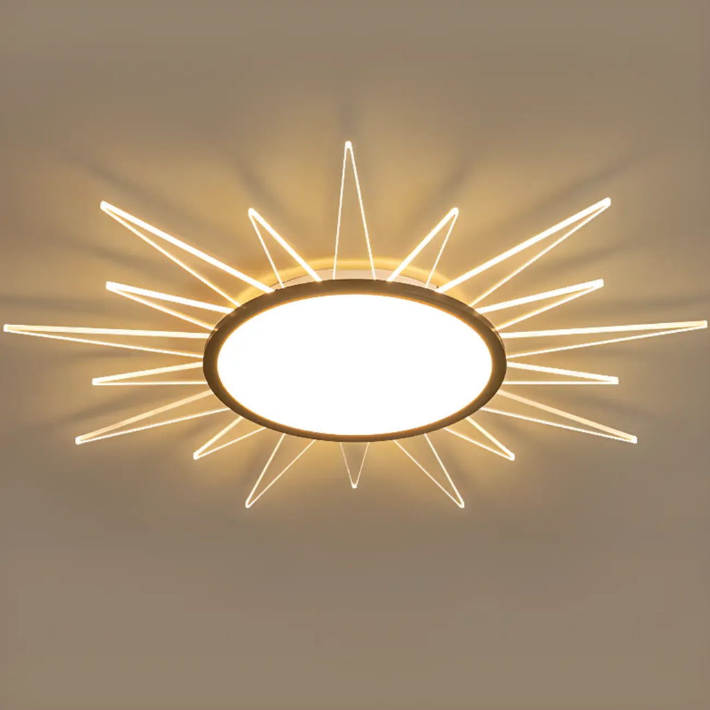 Grand plafonnier LED rond en acrylique à effet soleil