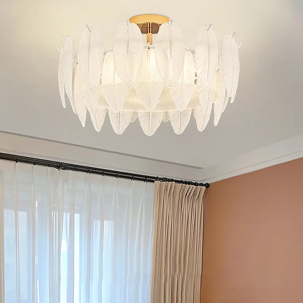 Plafonnier semi-encastré moderne et élégant en verre plume