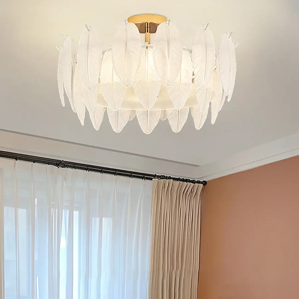Plafonnier semi-encastré moderne et élégant en verre plume