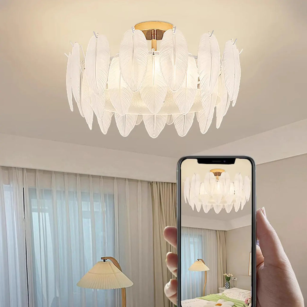 Plafonnier semi-encastré moderne et élégant en verre plume