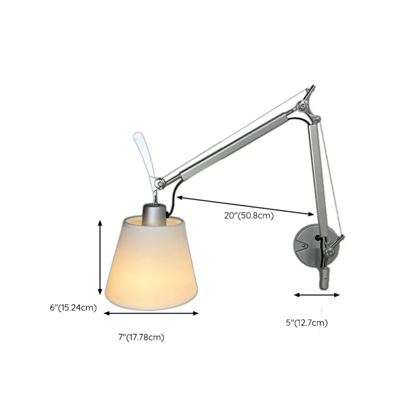 Lampada da Parete in Metallo con Braccio Orientabile e Paralume in Tessuto per Camera da Letto
