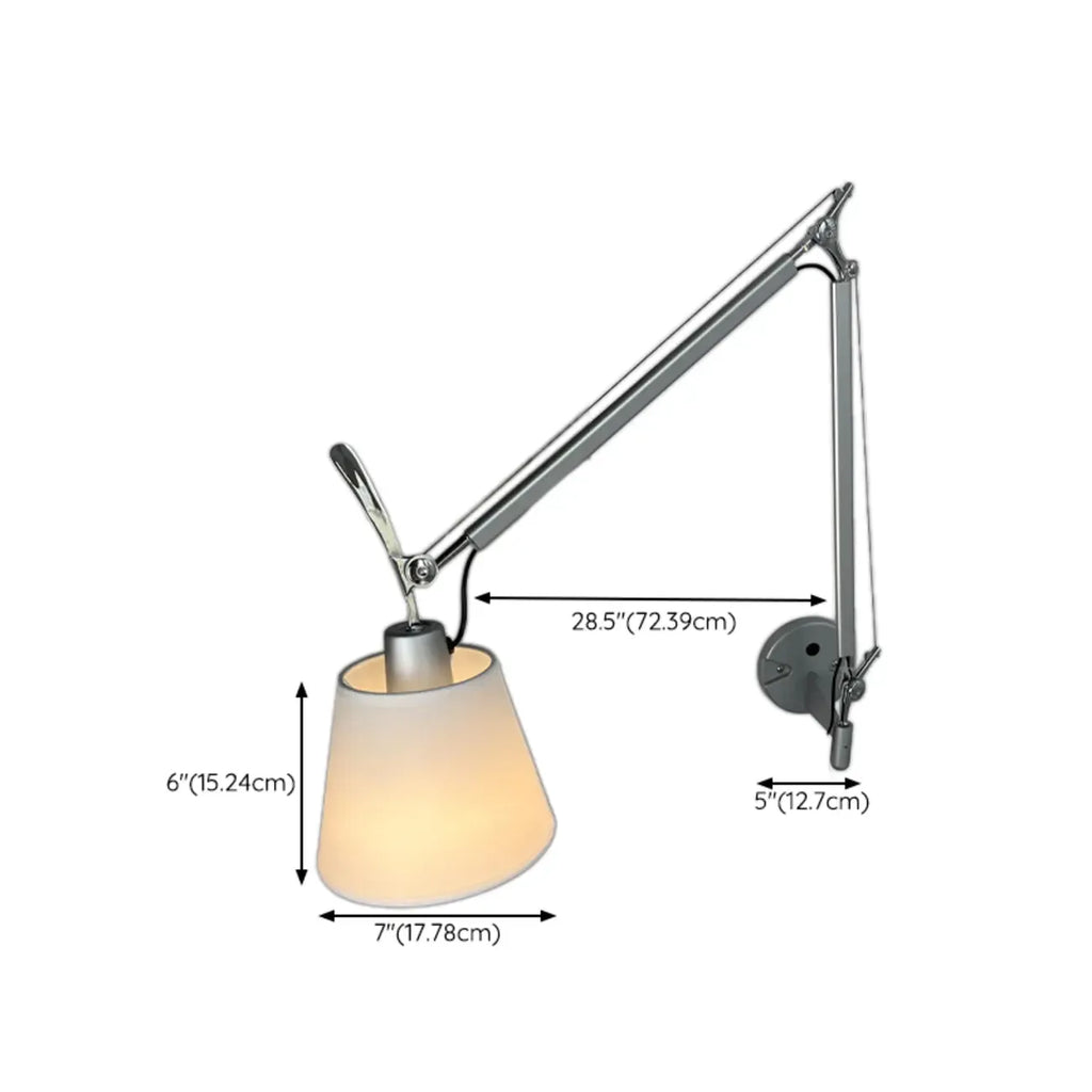 Lampada da Parete in Metallo con Braccio Orientabile e Paralume in Tessuto per Camera da Letto
