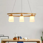Suspension moderne à 3 lumières en bois et verre pour îlot de cuisine