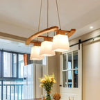 Suspension moderne à 3 lumières en bois et verre pour îlot de cuisine
