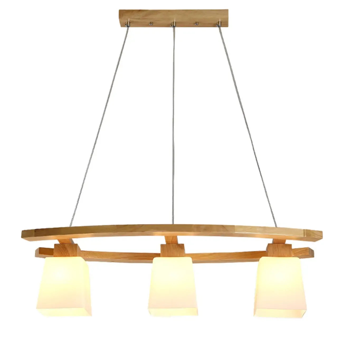 Suspension moderne à 3 lumières en bois et verre pour îlot de cuisine