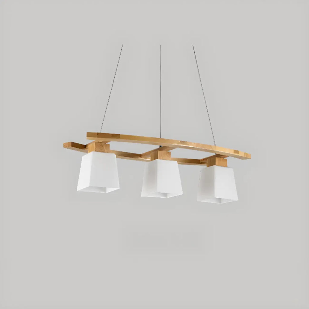Suspension moderne à 3 lumières en bois et verre pour îlot de cuisine