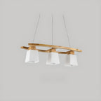 Suspension moderne à 3 lumières en bois et verre pour îlot de cuisine