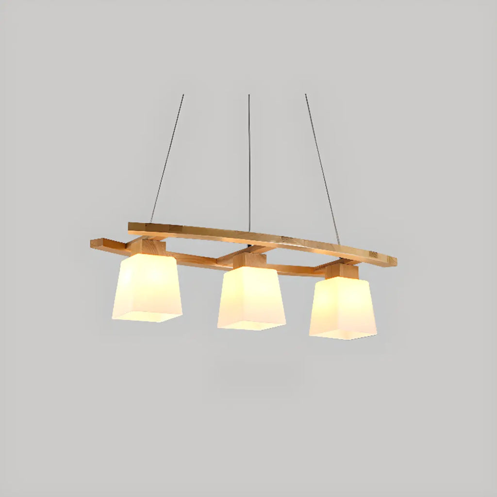 Suspension moderne à 3 lumières en bois et verre pour îlot de cuisine
