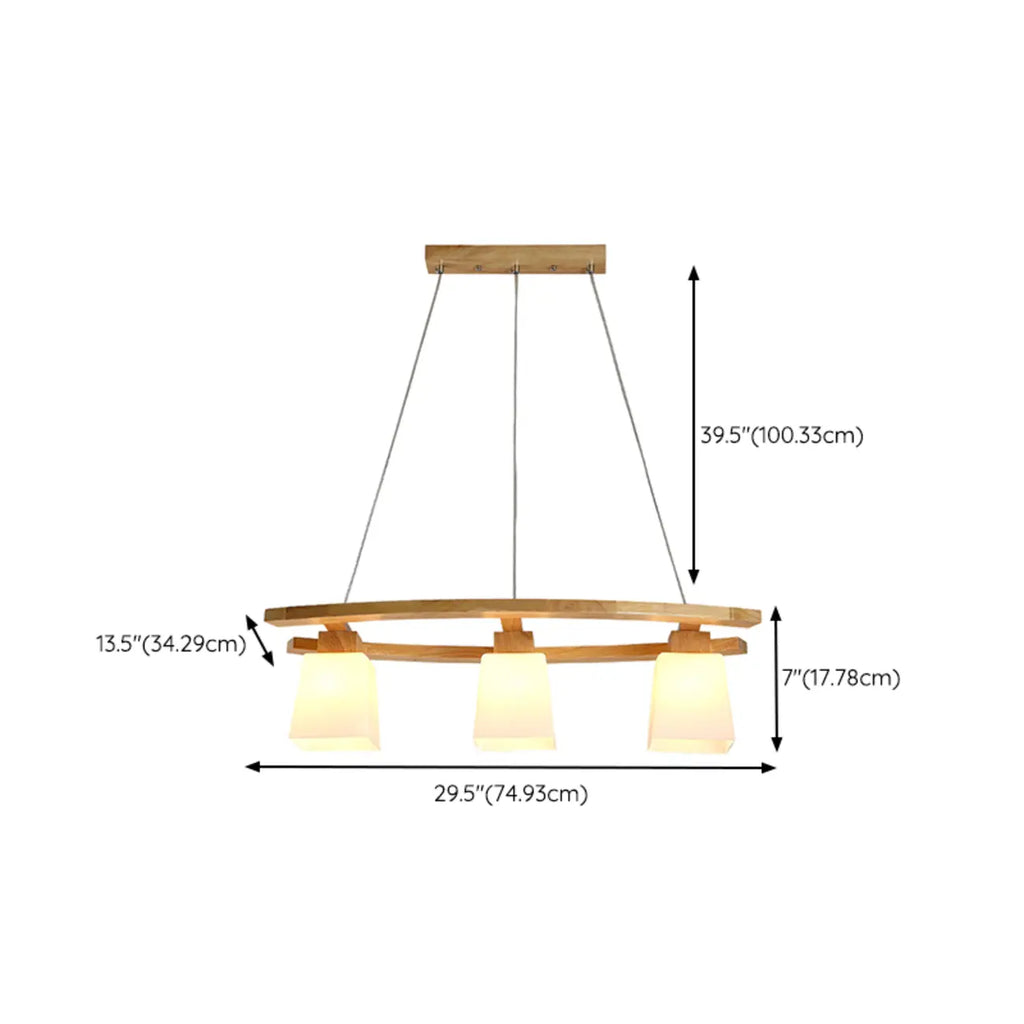 Suspension moderne à 3 lumières en bois et verre pour îlot de cuisine
