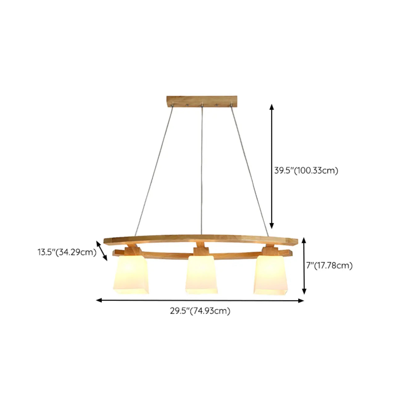 Suspension moderne à 3 lumières en bois et verre pour îlot de cuisine