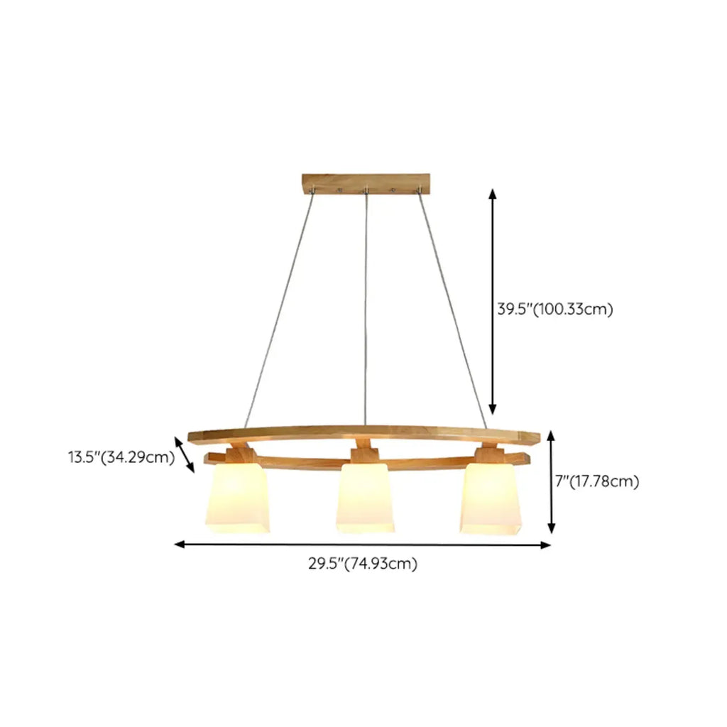 Suspension moderne à 3 lumières en bois et verre pour îlot de cuisine
