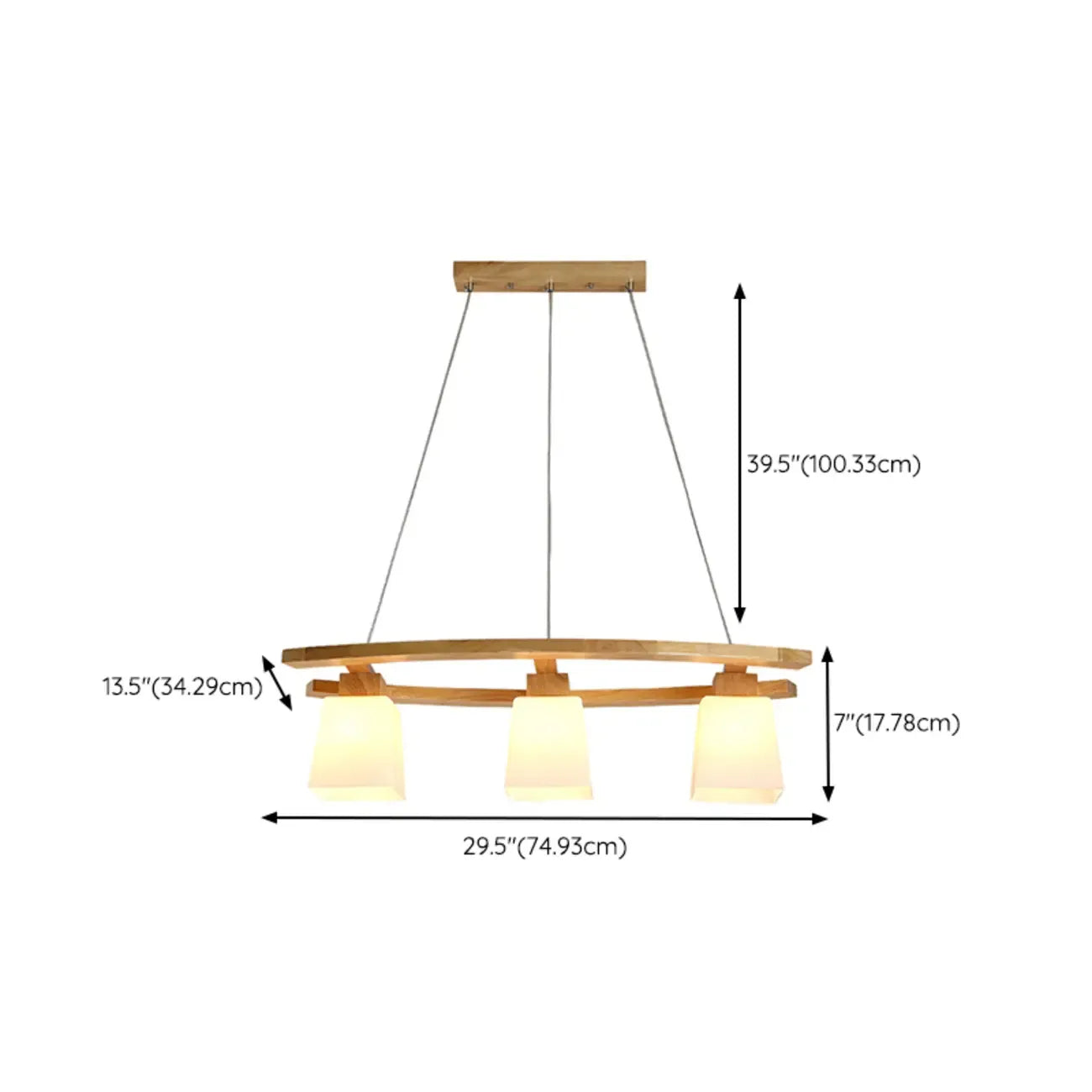 Suspension moderne à 3 lumières en bois et verre pour îlot de cuisine