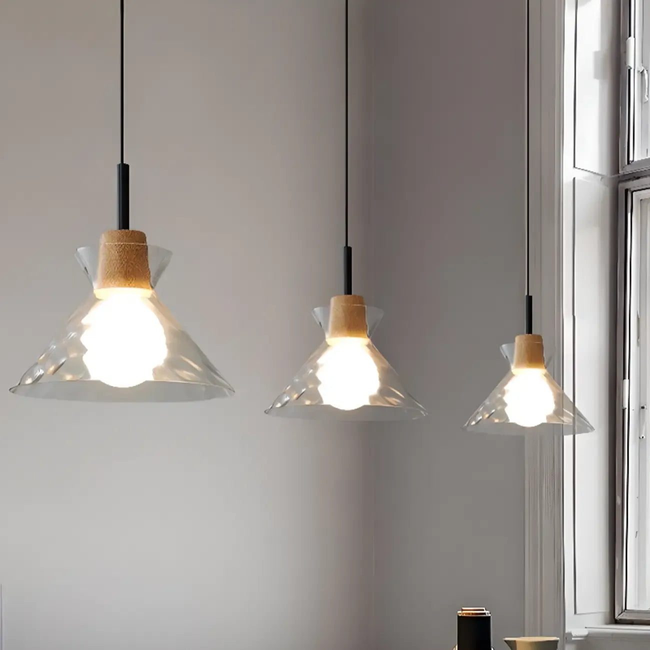 Lampadario a sospensione da cucina a 3 luci con vetro trasparente