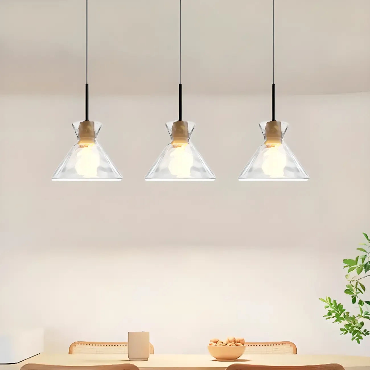 Lampadario a sospensione da cucina a 3 luci con vetro trasparente
