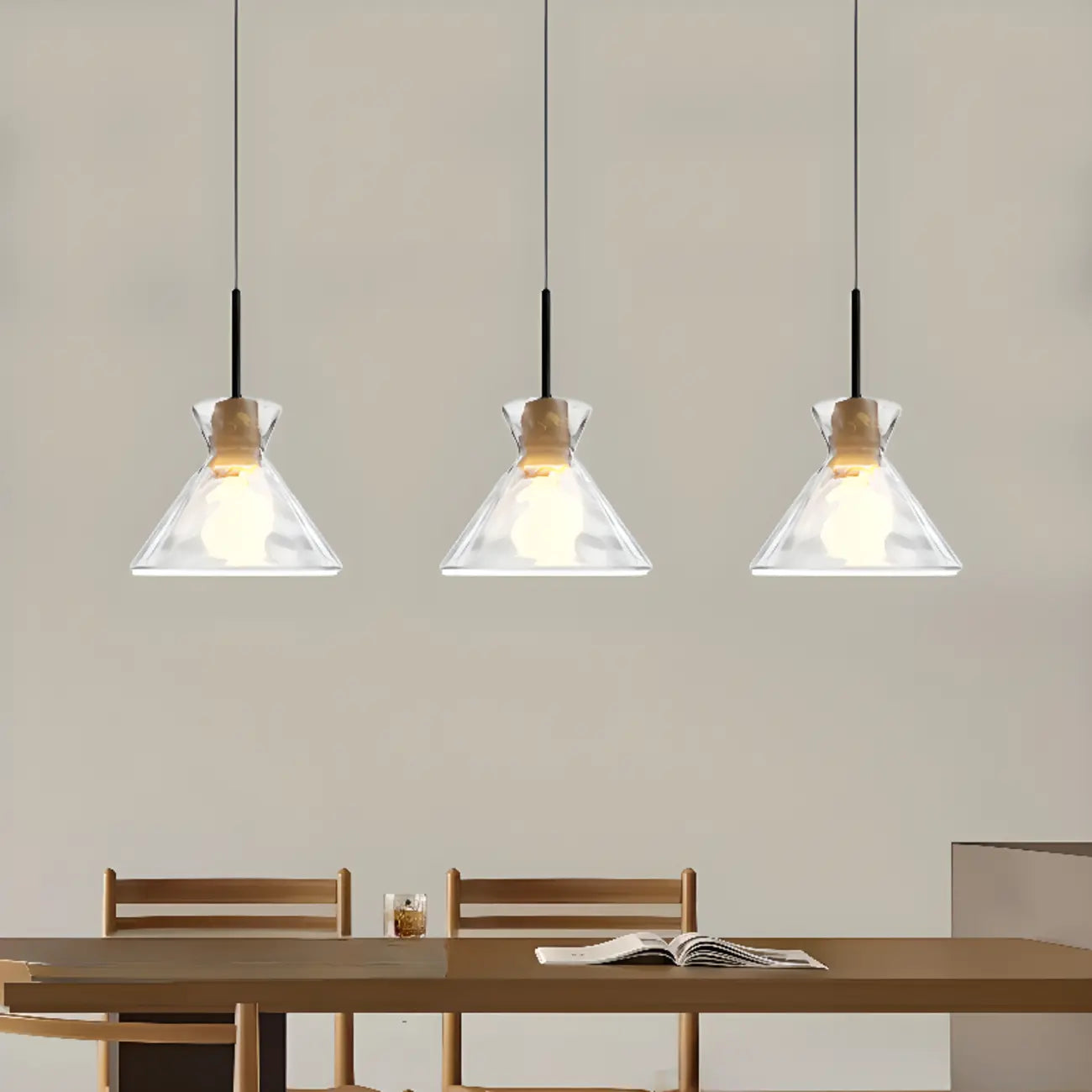 Lampadario a sospensione da cucina a 3 luci con vetro trasparente