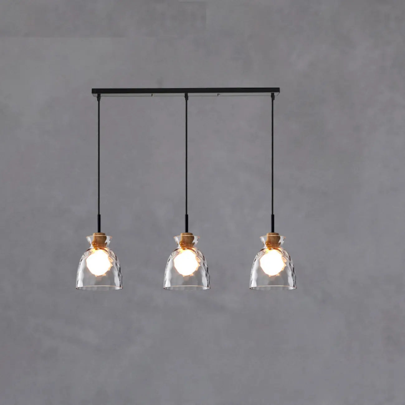 Lampadario a sospensione da cucina a 3 luci con vetro trasparente