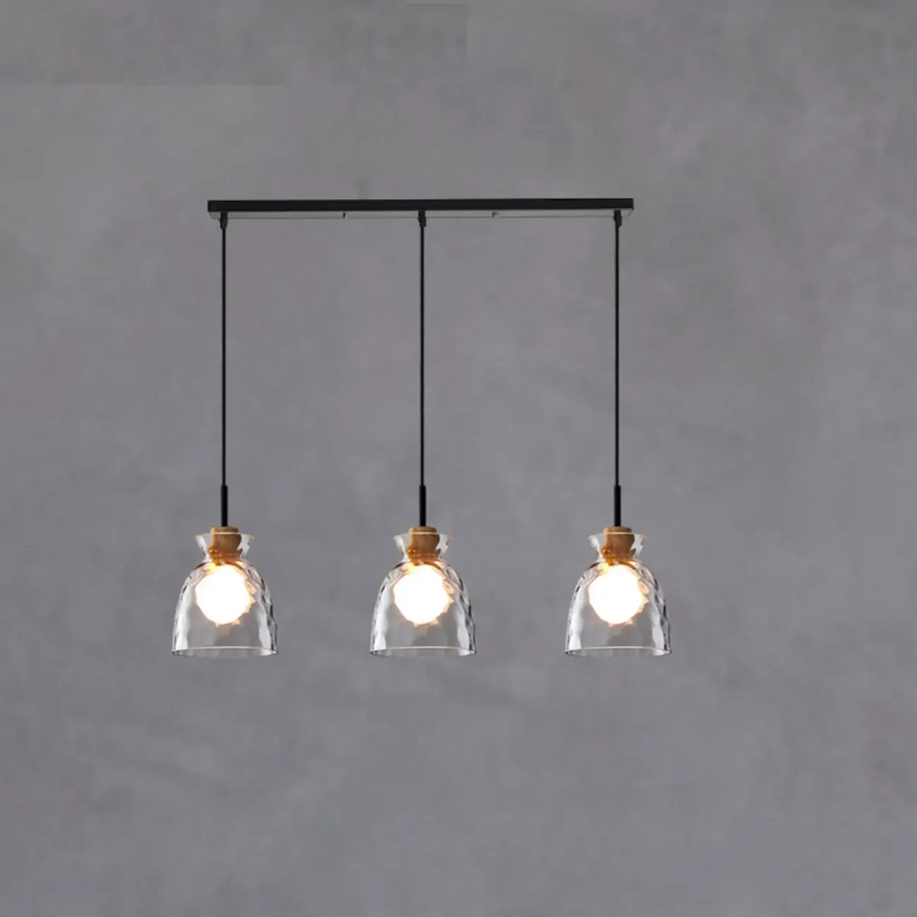 Lampadario a sospensione da cucina a 3 luci con vetro trasparente