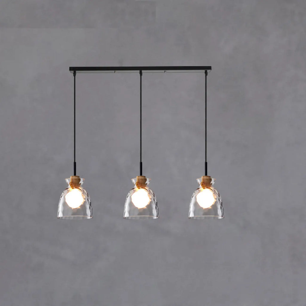 Lampadario a sospensione da cucina a 3 luci con vetro trasparente