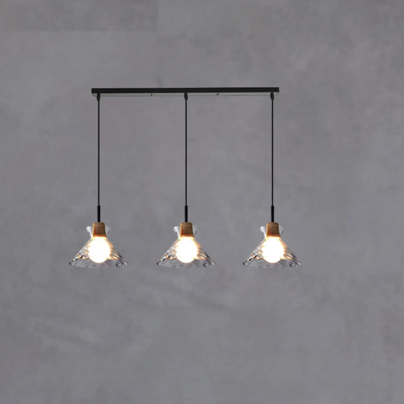Lampadario a sospensione da cucina a 3 luci con vetro trasparente
