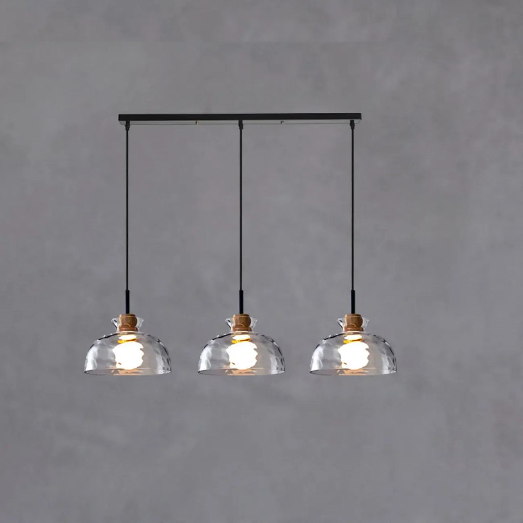 Lampadario a sospensione da cucina a 3 luci con vetro trasparente