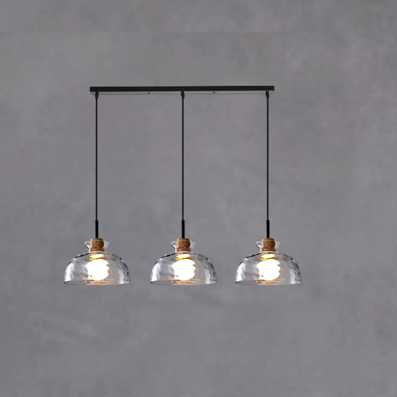 Lampadario a sospensione da cucina a 3 luci con vetro trasparente