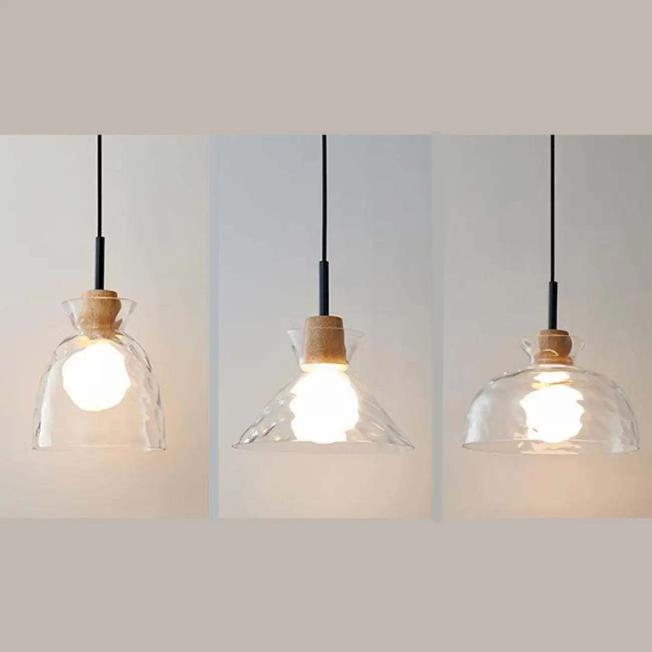 Lampadario a sospensione da cucina a 3 luci con vetro trasparente