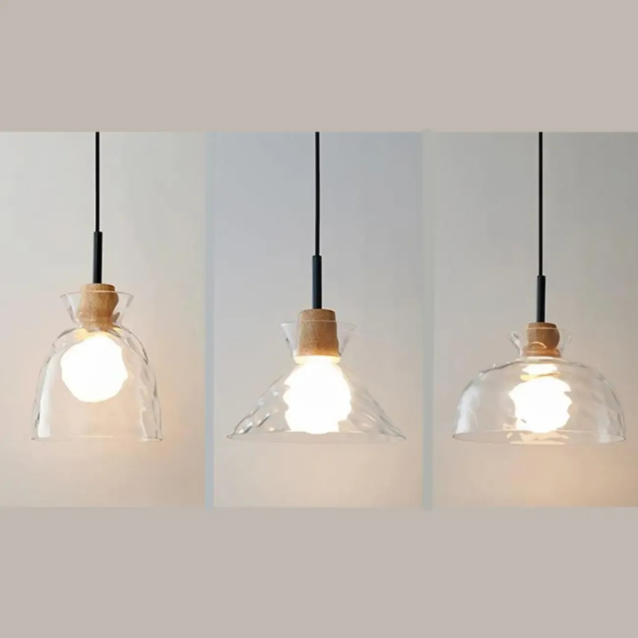 Lampadario a sospensione da cucina a 3 luci con vetro trasparente
