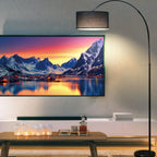 Lampadaire moderne à arc réglable avec abat-jour cylindrique pour salon