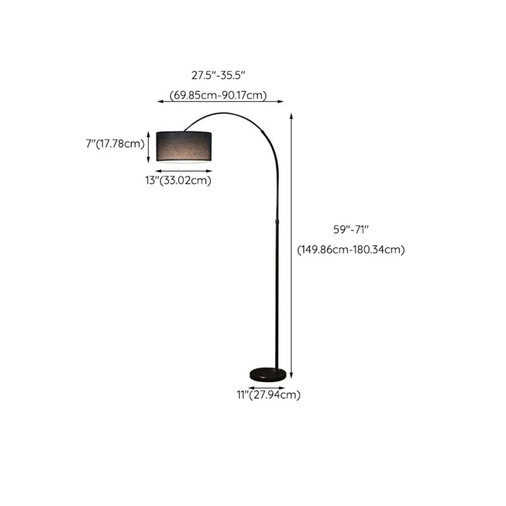 Lampadaire moderne à arc réglable avec abat-jour cylindrique pour salon
