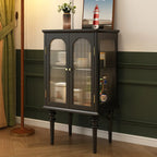 Armoire de rangement traditionnelle en bois noir cannelé et verre transparent