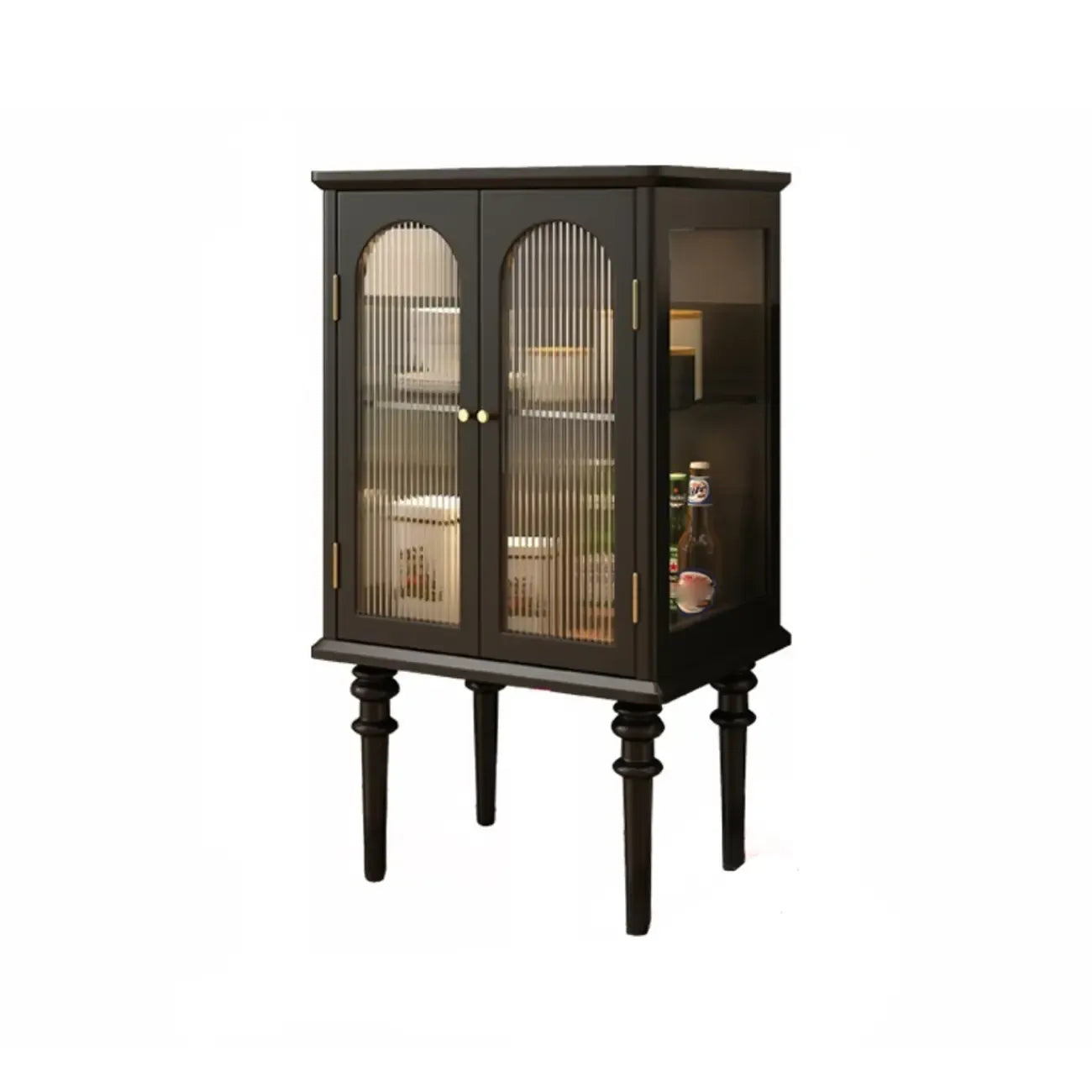 Armoire de rangement traditionnelle en bois noir cannelé et verre transparent