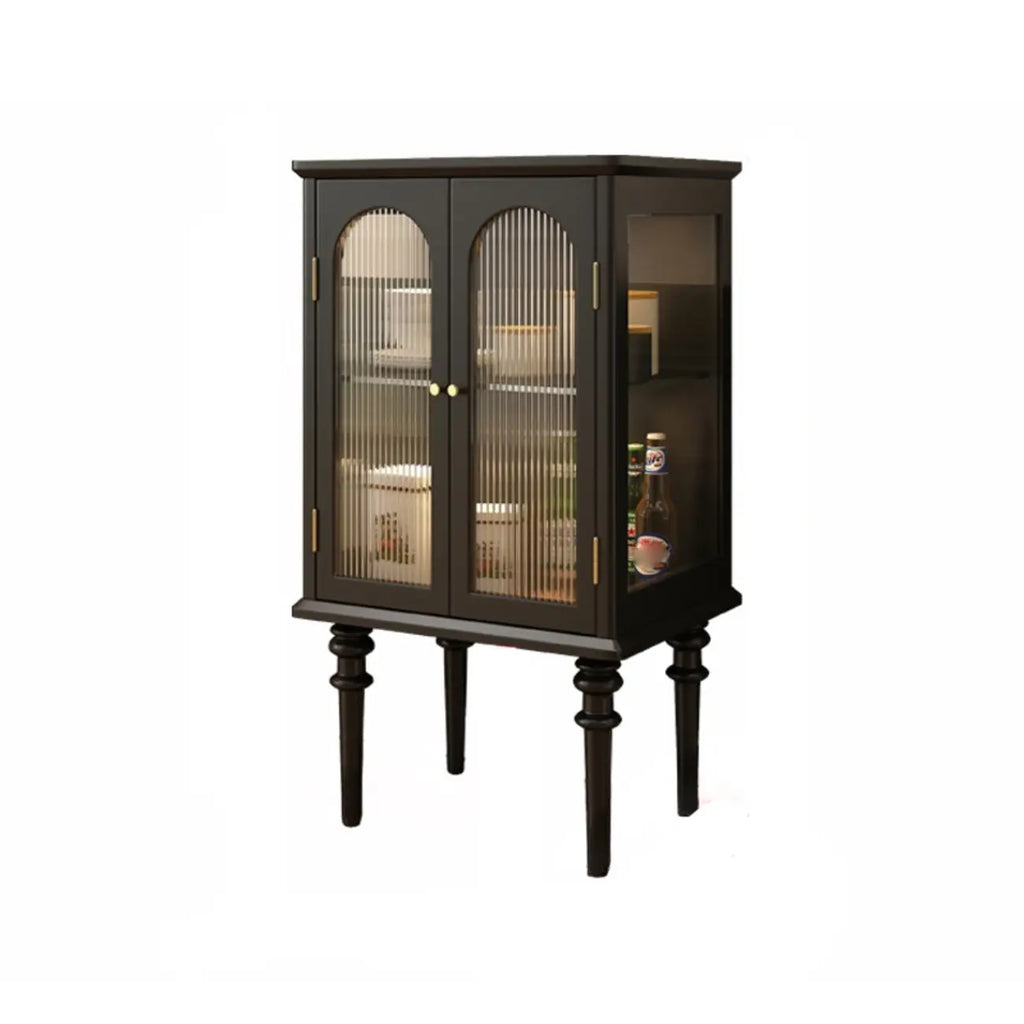 Armoire de rangement traditionnelle en bois noir cannelé et verre transparent