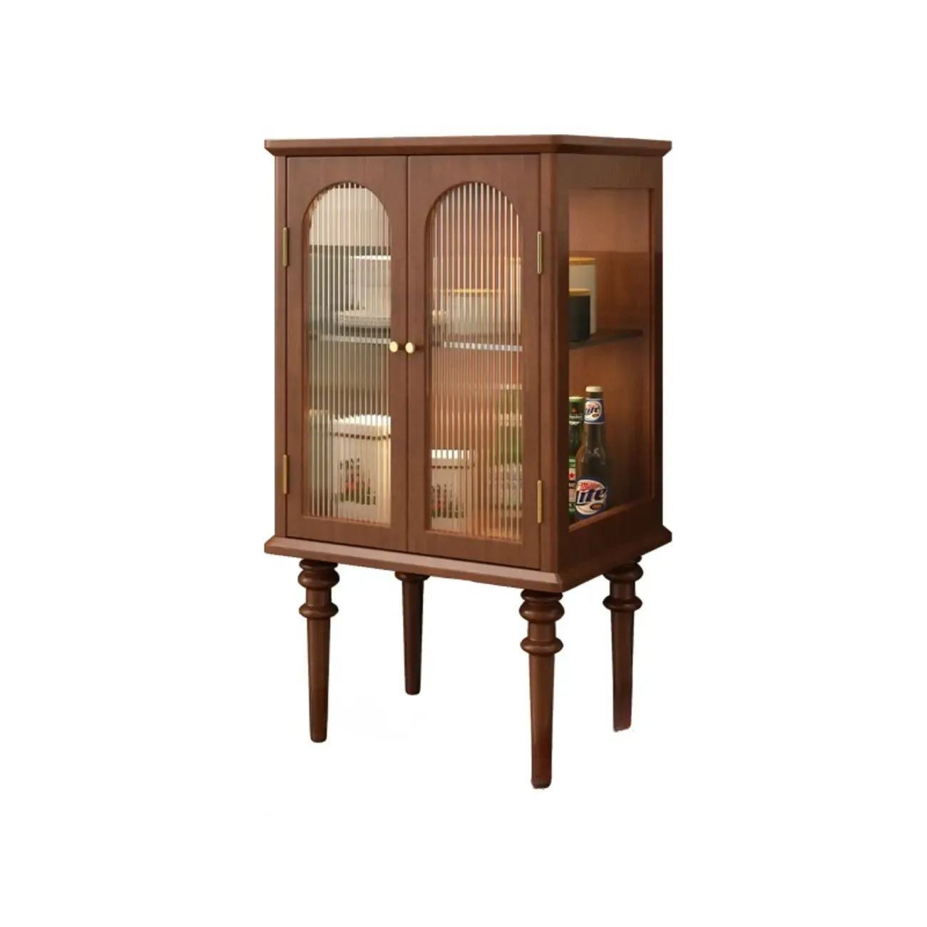 Armoire de rangement traditionnelle en bois noir cannelé et verre transparent