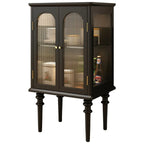 Armoire de rangement traditionnelle en bois noir cannelé et verre transparent