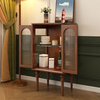 Armoire de rangement traditionnelle en bois noir cannelé et verre transparent