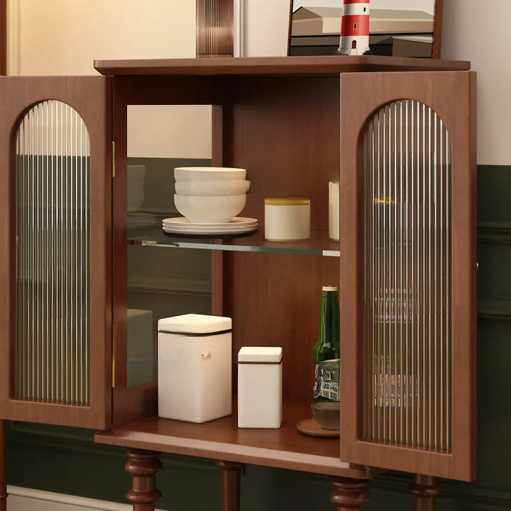 Armoire de rangement traditionnelle en bois noir cannelé et verre transparent