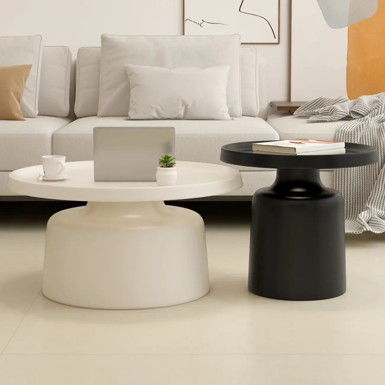 Table d'appoint ronde contemporaine en métal noir