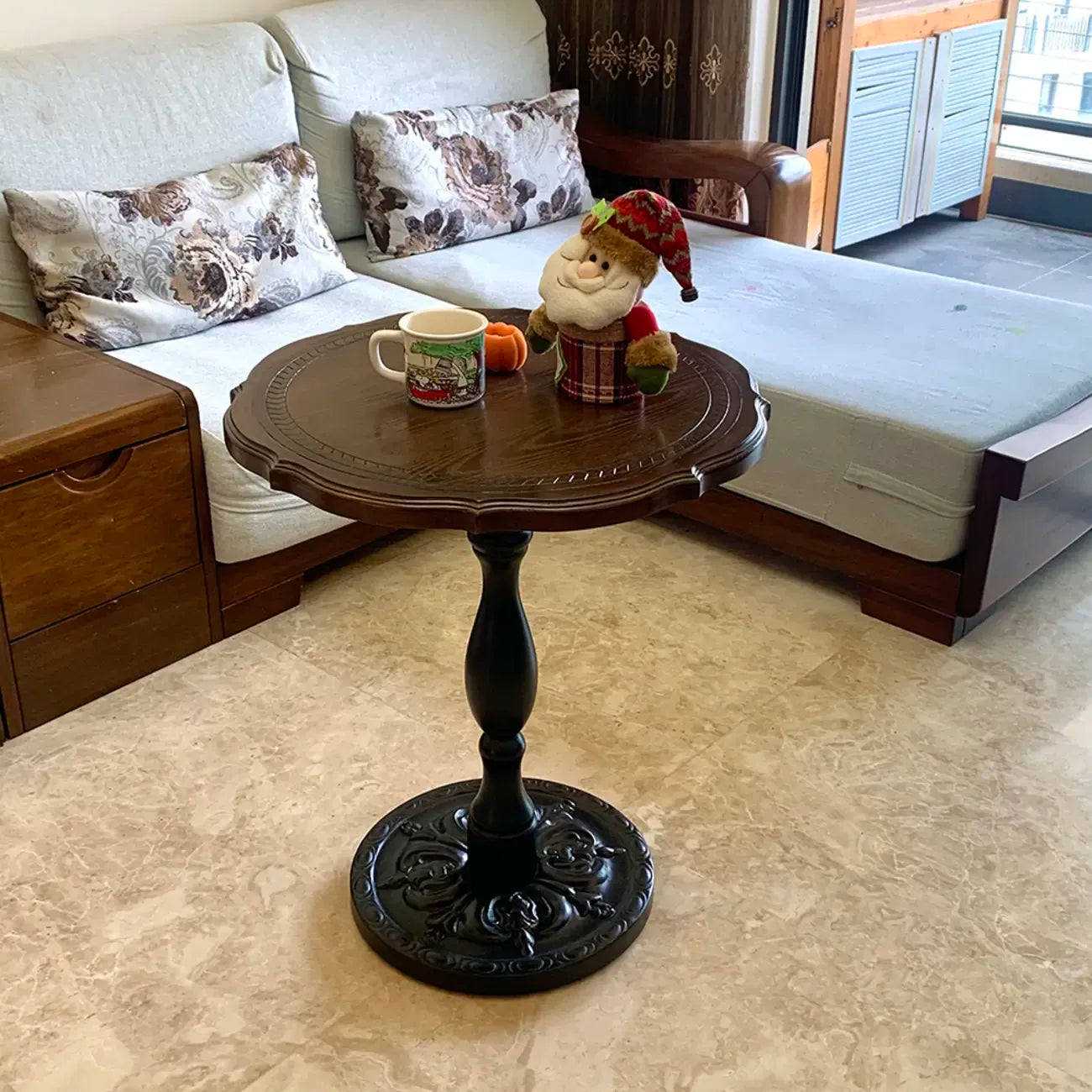 Table d'appoint ronde contemporaine en bois brun