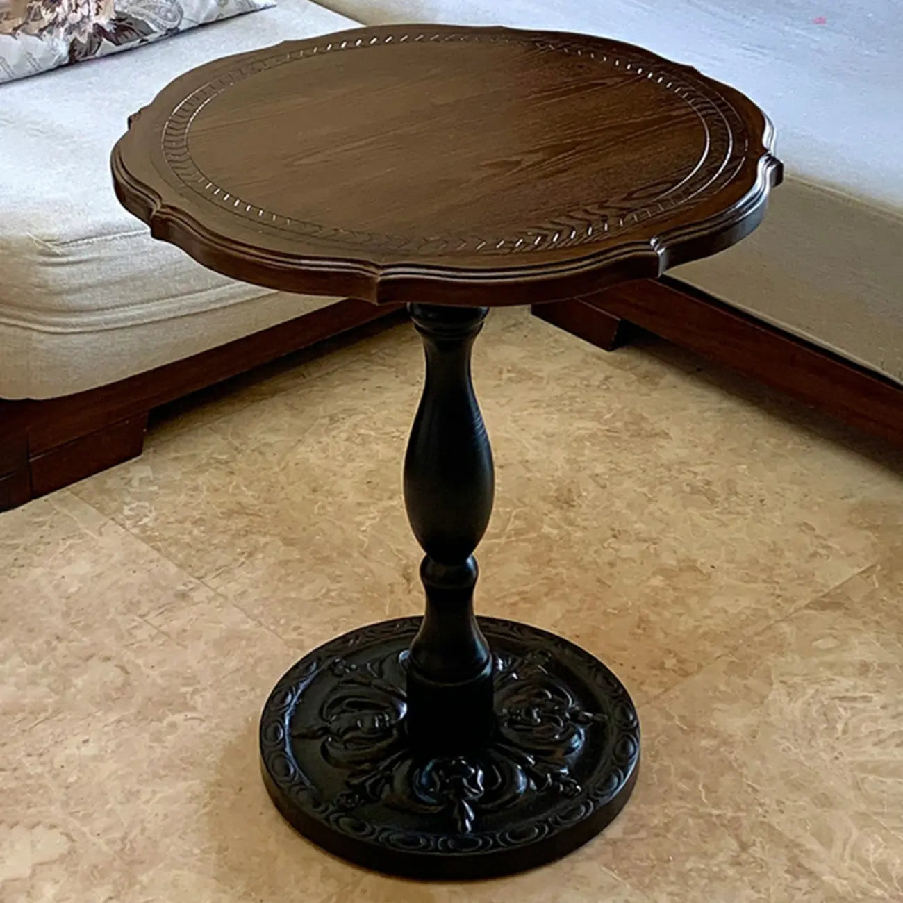 Table d'appoint ronde contemporaine en bois brun