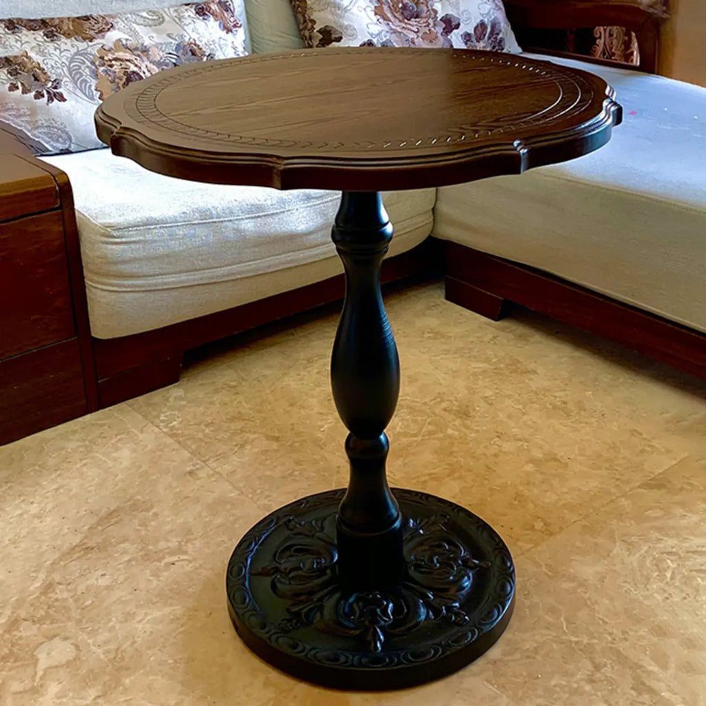 Table d'appoint ronde contemporaine en bois brun