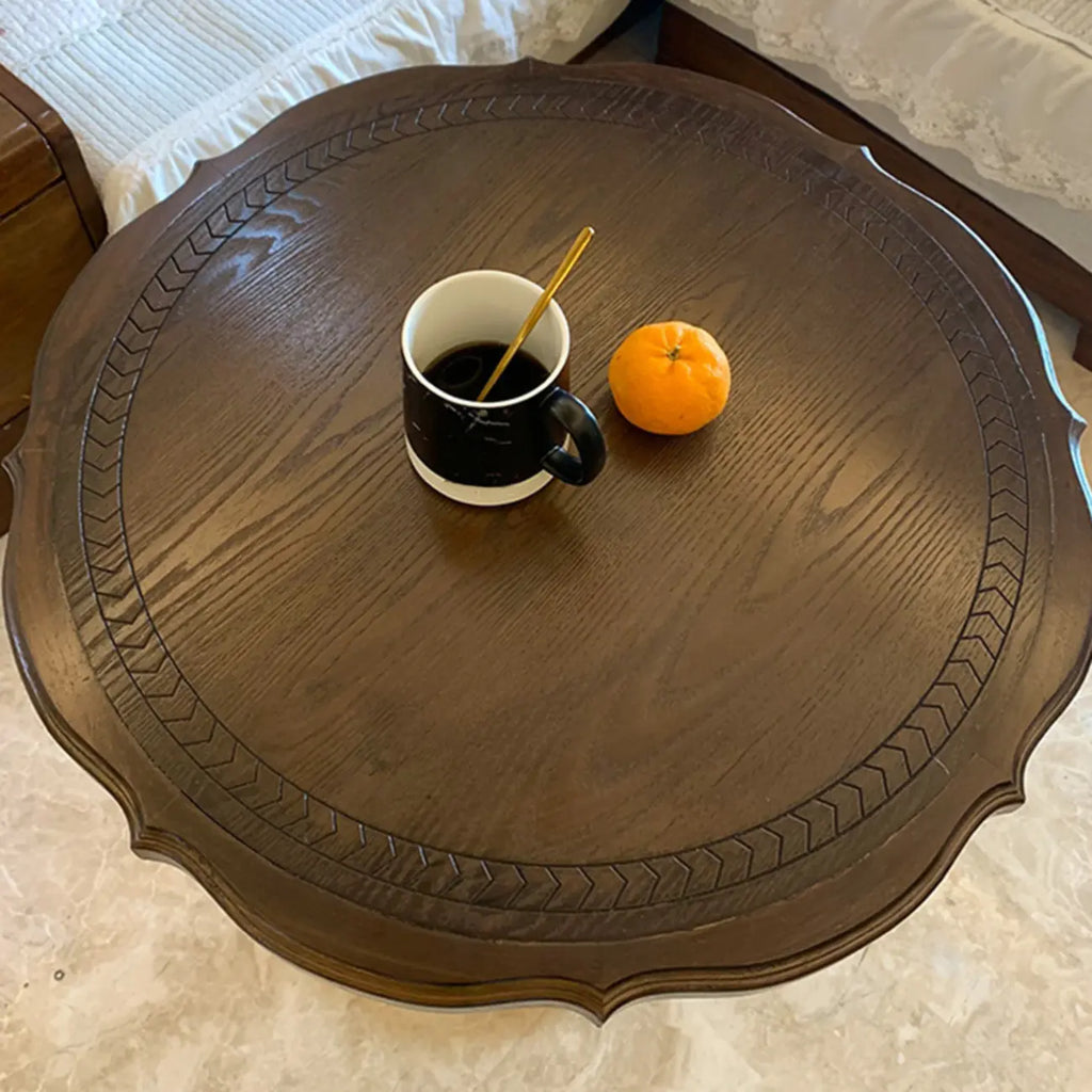 Table d'appoint ronde contemporaine en bois brun