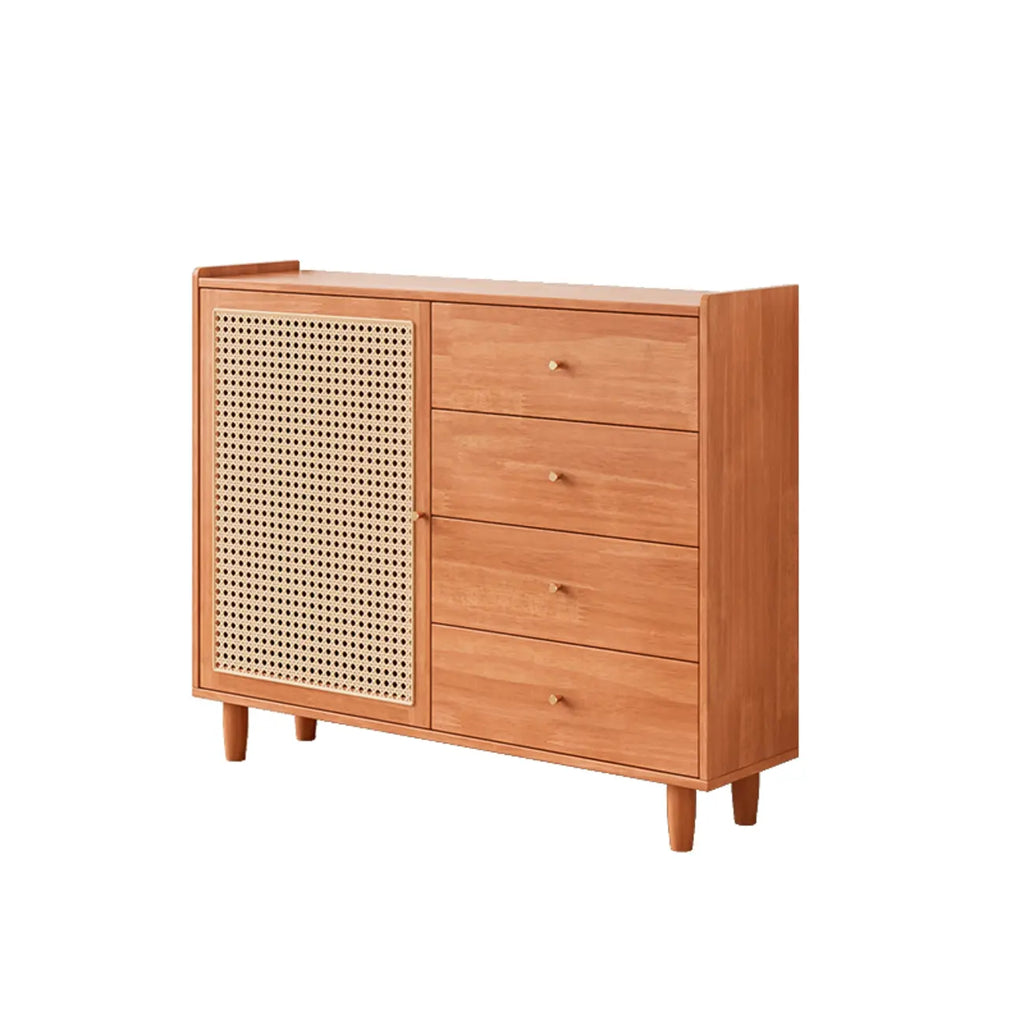 Armoire de rangement moderne en bois noir et rotin pour salon