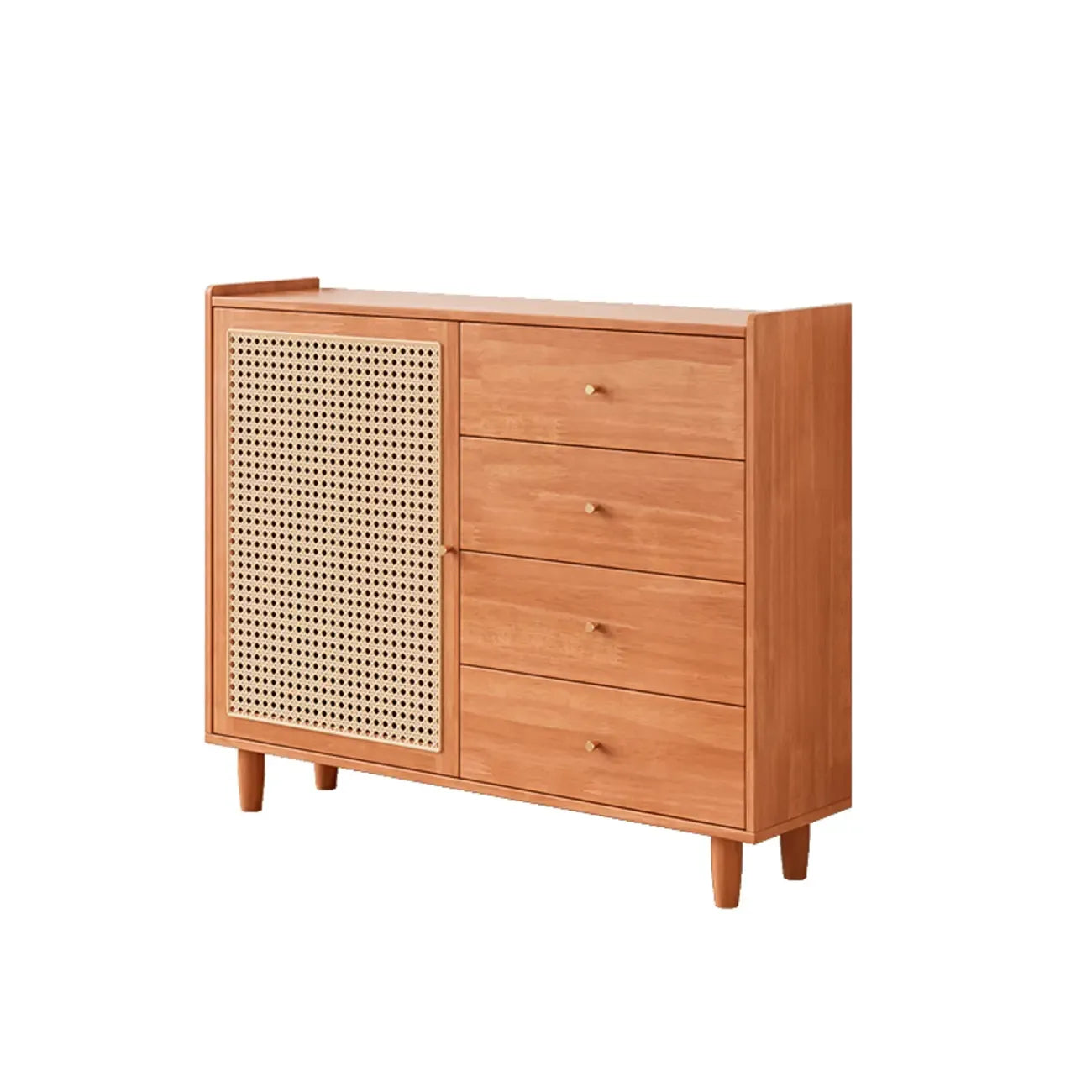 Armoire de rangement moderne en bois noir et rotin pour salon
