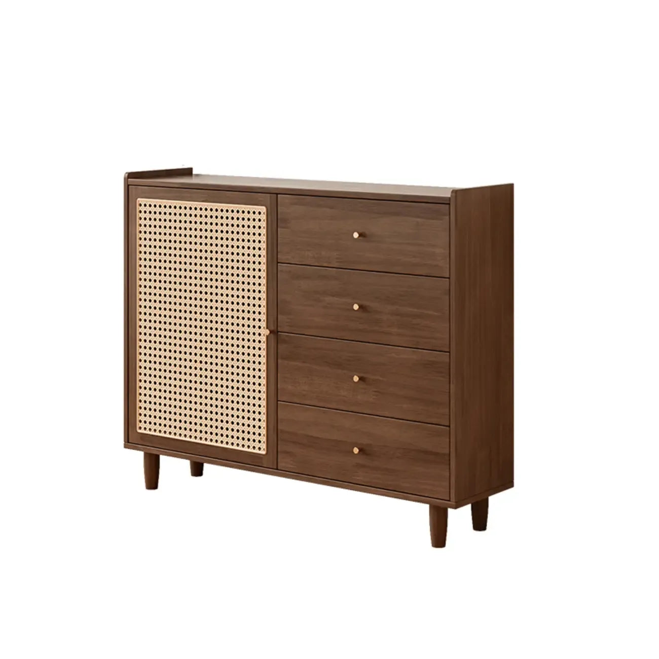 Armoire de rangement moderne en bois noir et rotin pour salon