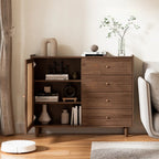 Armoire de rangement moderne en bois noir et rotin pour salon